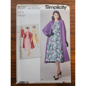 Simplicity 8731 1950s Vintage Dress and Lined Coat Sewing Pattern Size H5 6-14